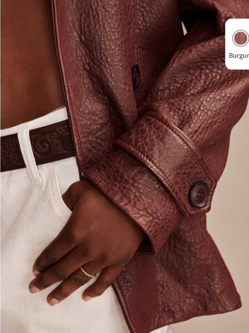 Lucky Brand Burgundy Double-Breasted Leather Peacoat - Picture 4 of 12